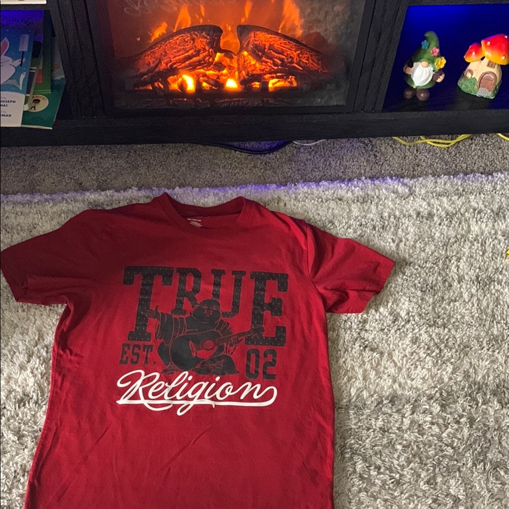 True Religion Red Short Sleeve Tee Bold Graphic Design